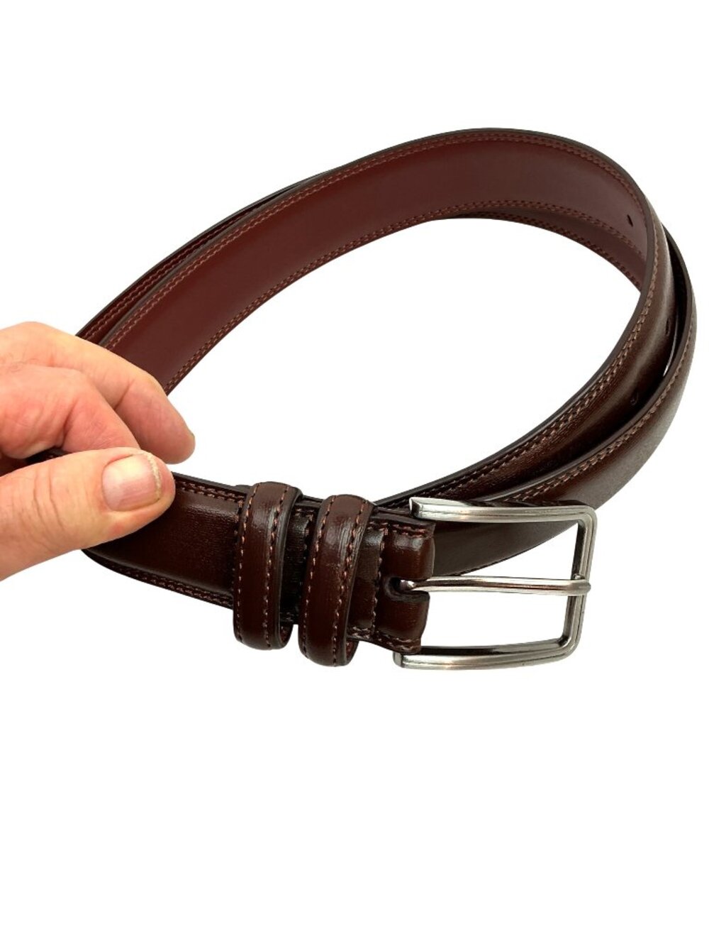 Classic Genuine Leather Belt With Silver Buckle Mens 40-42 Brown